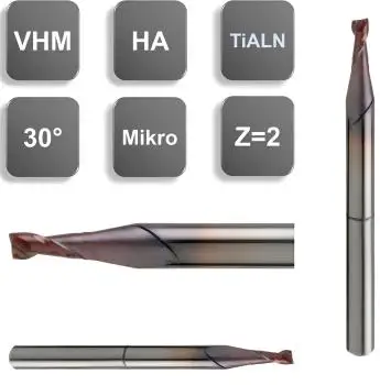 0,2 x 0,5 x 38 - d2=3 mm ✓ VHM-Mikrofräser 30°, Z=2, Spezialbeschichteter Mini-Schaftfräser