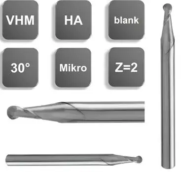 1,2R0,6 x 3 x 38 - d2=3 mm ✓ VHM-Mini-Vollradiusfräser, Z=2, Mikro-Radiusfräser