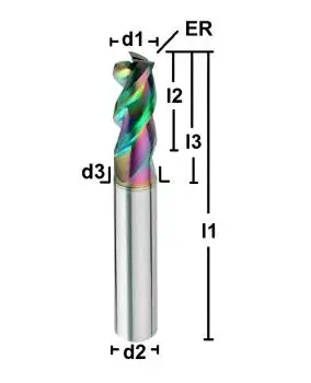 3ER0,13 x 8 x 18 x 57 - d2=6 mm ✓ VHM HPC Alu-Fräser 42/45°, Z=3, Rainbow-Beschichtung, Extrem-Fräser