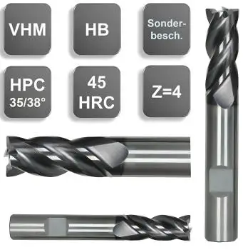 25,0 x 42 x 104 d2=25 mm ✓ VHM HPC-Fräser 35°/38°, Z=4, für Stahl mit Spezialbeschichtung
