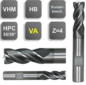 18,0 x 32 x 92 - d2=18 mm ✓ VHM HPC-Fräser 35°/38°, Z=4, HB Schaft mit Spezialbeschichtung für Inox/VA/Titan
