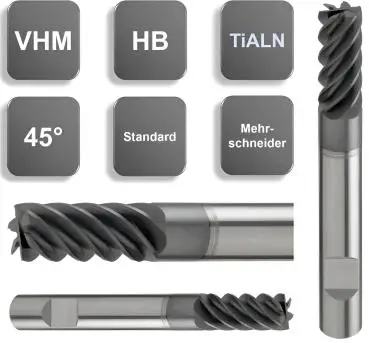 5,0 x 13 x 57 - d2=6 mm ✓ VHM-Schaftfräser 45°, Beschichtet, Zum Schlichten, Universalfräser, Z=6, HB Schaft