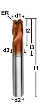 VHM-Kopierfräser, Formenbau-Fräser mit ER Z=4, Beschichtet, abgesetzt bis 65 HRC von GEFRABO