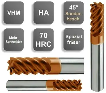 8,0 x 19 x 64 - d2=8 mm ✓ VHM-Formenbau-Spezial-Schaftfräser 45°, Z=6, Beschichtet bis 70 HRC