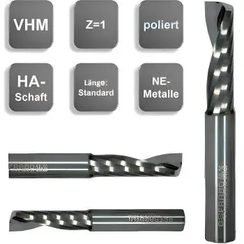 2,0 x 10 x 40 - d2=2 mm ✓ VHM Einzahnfräser, Alufräser Z=1, polierte Spannut, Fräser für NE-Metalle, 30°