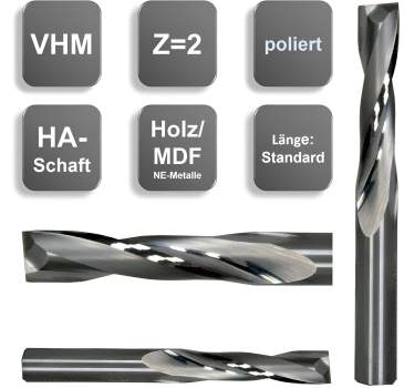 6,0 x 25 x 54 - d2=6 mm ✓ VHM Fräser für Holz, Spiralnutfräser, MDF, Acryl, Z=2, poliert