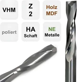 8,0 x 28 x 63 - d2=8 mm ✓ VHM Fräser für Holz, Spiralnutfräser, MDF, Acryl, Z=2, poliert