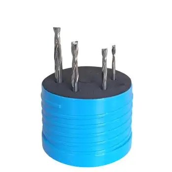 Hochwertiger VHM-Schaftfräser SET 3 / 4 / 5 / 6 mm, Fräser-Satz im Rundbox für Holz, Spiralnutfräser, MDF, Acryl, Z=2, poliert mit langen Schneiden