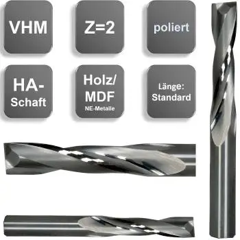 4,0 x 22 x 50 - d2=4 mm ✓ VHM Fräser für Holz, Spiralnutfräser, MDF, Acryl, Z=2, poliert