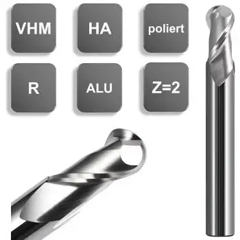 6R3 x 13 x 50 - d2=6 mm ✓ VHM Radius-Fräser, Z=2, Vollradiusfräser für NE-Metalle