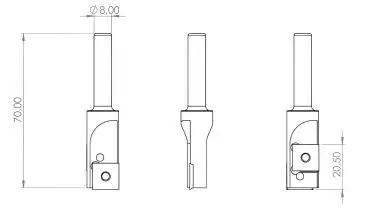 16 x 20,5 - Schaft 8 mm ✓ HM-Bestückter Wendeplattenfräser, Planfräser mit WP-Klingen, Wendemesser, Schaftfräser Z=2 für Hartholz, Weichholz, Plastik & Spanplatten