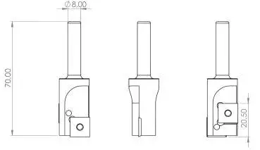 20 x 20,5 - Schaft 8 mm ✓ HM-Bestückter Wendeplattenfräser, Planfräser mit WP-Klingen, Wendemesser, Schaftfräser Z=2 für Hartholz, Weichholz, Plastik & Spanplatten