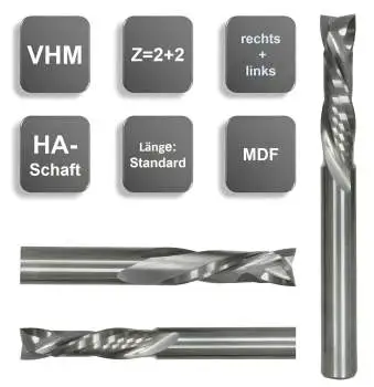 6,0 x 22 x 60 - d2=6 mm ✓ VHM Fräser für Holz, MDF, Spiralfräser bzw. Kompressionsfräser Z=2 up+down