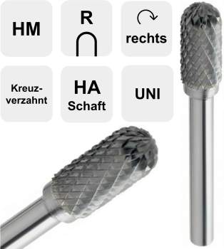 12,0 x 25 x 70 - d2=6 mm ✓ VHM-Frässtift Walzenrundform, Hartmetall Rotierfräser (Rotary) Kreuzverzahnt bis 45 HRC