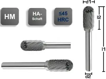 6,0 x 16 x 61 - d2=6 mm ✓ VHM-Frässtift Walzenrundform, Hartmetall Rotierfräser (Rotary) Kreuzverzahnt bis 45 HRC