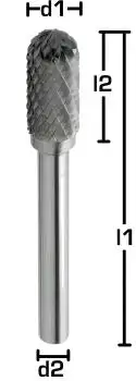 6,0 x 16 x 61 - d2=6 mm ✓ VHM-Frässtift Walzenrundform, Hartmetall Rotierfräser (Rotary) Kreuzverzahnt bis 45 HRC