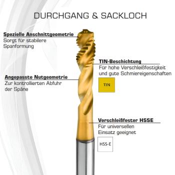 Universal Gewindebohrer M10 HSSE TiN für Sacklöcher langlebig und präzise GEFRABO