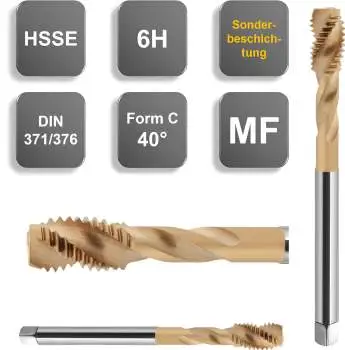 M8 x 0,75 ✓ HSSE Gewindebohrer 40°, Sackloch, DIN 371, Form C, beschichtet, 6H, bis 800 N/mm²