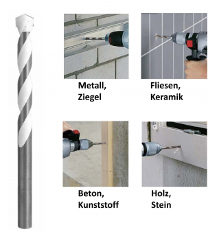 4 / 5 / 6 / 7 / 8 / 10 / 12 mm ✓ Mehrzweckbohrer Satz Multi-Construction, Universalbohrer Set Beton, Kunststoff, Fliesen, Holz