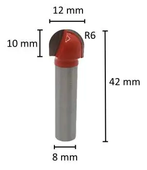 12 mm R6 ✓ HM Raidusfräser, Holzfräser, Oberfräser, Routerbit, Vollradiusfräser d2=8 mm für Oberfräse