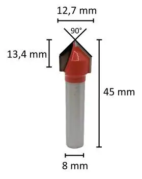 12,7 mm 90° ✓ HM V-Cutfräser, Holzfräser, Oberfräser, Routerbit, Fräser d2=8 mm für Oberfräse