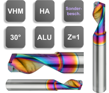 8,0 x 25 x 60, d2=8 mm ✓ VHM-Einzahnfräser 30°, RainBow-beschichtet