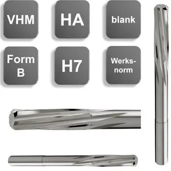 VHM-NC-Maschinenreibahle, Reibahle Form B mit Linksspirale, rechtsschneidend