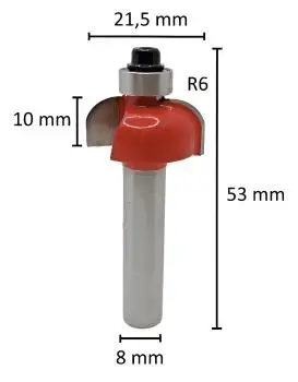 21,5 mm R6 ✓ HM Raidusfräser mit Kugellager, Routerbit, Bündigfräser, Holzfräser, Oberfräser, Vollradiusfräser d2=8 mm für Oberfräse
