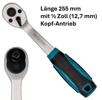 Ratsche 1/2 Zoll 72 Zähne 255 mm Umschaltknarre CrV Stahl Profi Werkzeug