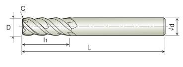 6 x 13 x 60 - d2=6 mm - VHM HPC Fräser, 46°, Z=4, Spezialbeschichtet, Stahlfräser