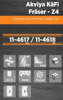 8,0 x 19 x 63 - d2=8 mm ✓ VHM HPC Schrupp-Schlicht-Fräser, 39/40°, Z=4, ProCoat (PVD-Beschichtung), Akviya KâFi Hochleistungsfräser