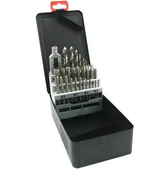 Gewindebohrer Set M3 - M12 Handgewindebohrer als 29 teiliger Satz und Kernlochbohrer Gewinde