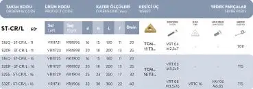 S16Q - ST-CR - 11 - Bohrstange 60°, Rechts für TCM-Platten