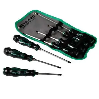 Profi Schlagschraubendreher Set 7-teilig mit magnetischen Spitzen und ergonomischem Griff grün