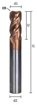 4ER0,5 x 11 x 50 - d2=4 mm ✓ VHM Schaftfräser mit Eckenradius, Kopierfräser, Torusfräser Z=4, TiSiN