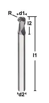2,0R1 x 3 x 50 - d2=3 mm ✓ VHM-Formenbau-Vollradiusfräser 30°, Z=2, Beschichtung, HSC-Fräser bis 65 HRC