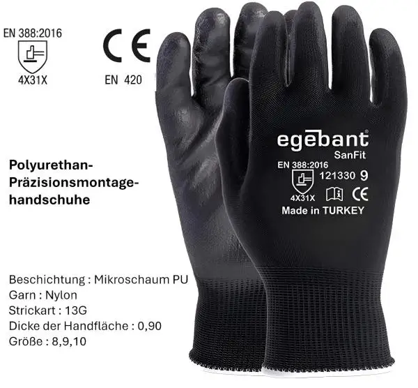 1 Paar Arbeitshandschuhe M / 8 Montagehandschuhe, Mechanikerhandschuhe, Präzisionsmontagehandschuhe Polyurethan