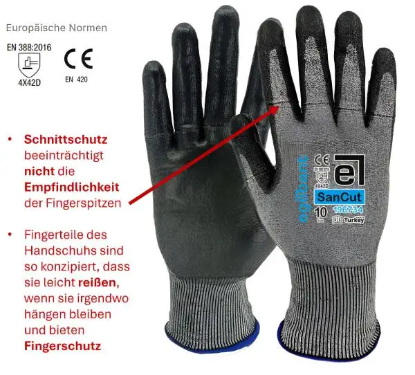 1 Paar Stahlfaser Schnittschutzhandschuhe M / 8 Schnittfeste Polyurethan Arbeitshandschuhe mit speziellem Fingerschutz