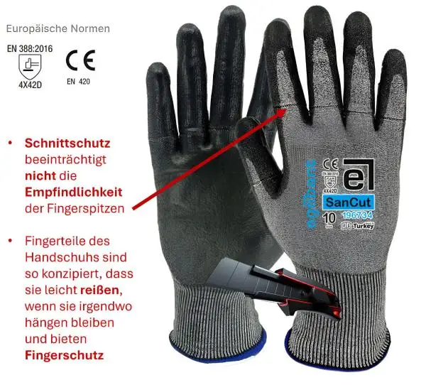 1 Paar Stahlfaser Schnittschutzhandschuhe M / 8 Schnittfeste Polyurethan Arbeitshandschuhe mit speziellem Fingerschutz