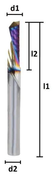 2,0 x 8 x 40, d2=2 mm ✓ VHM-Alu-Einzahnfräser 30°, linksdrall/ rechtsschneidend, RainBow-Schicht, poliert