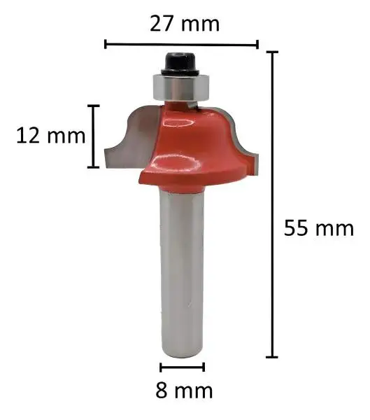 27 mm R4 ✓ HM Profilfräser, Holzfräser, Routerbit, Bündigfräser, Konkavfräser mit Kugellager d2=8 mm für Oberfräse