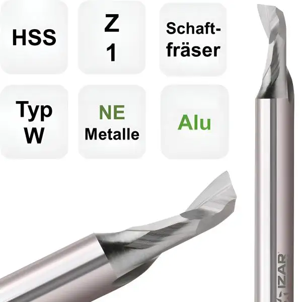 6,0 x 14 x 60 - d2=6 mm ✓ HSS Alufräser, Einzahnfräser, Fräser, Spiralfräser mit Z=1