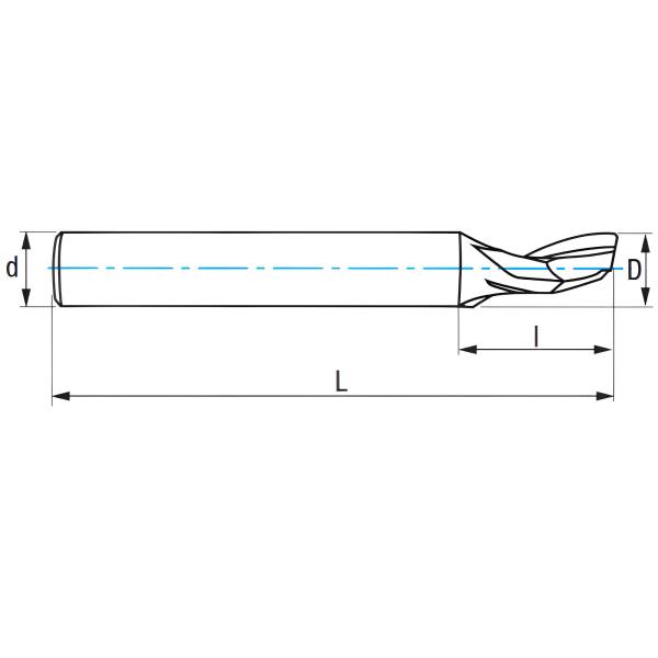 4,0 x 12 x 60 - d2=6 mm ✓ HSS Alufräser, Einzahnfräser, Fräser, Spiralfräser mit Z=1