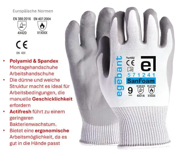 1 Paar Arbeitshandschuhe M / 8 Montagehandschuhe, Mechanikerhandschuhe aus Polyamid und Spandex mit Nitrilbeschichtung