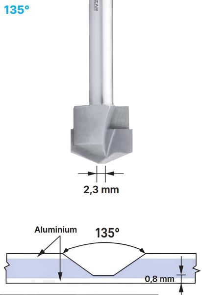 16,0 x 59 mm - d2=8 mm ✓ HM V-Nutenfräser, Abkantfräser, V-Cut Fasenfräser, 135° Fasenfräser mit Spezialgeometrie für Alu-Verbundstoffe 