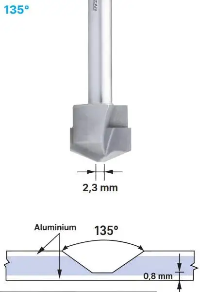 16,0 x 59 mm - d2=8 mm ✓ HM V-Nutenfräser, Abkantfräser, V-Cut Fasenfräser, 135° Fasenfräser mit Spezialgeometrie für Alu-Verbundstoffe 