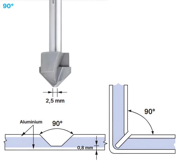 16,0 x 59 mm - d2=8 mm ✓ HM V-Nutenfräser, Abkantfräser, V-Cut Fasenfräser, 90° Fasenfräser mit Spezialgeometrie für Alu-Verbundstoffe 
