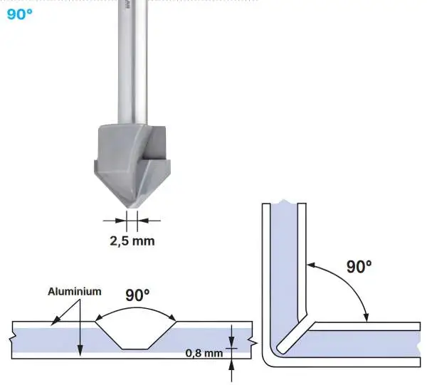 18,0 x 59 mm - d2=8 mm ✓ HM V-Nutenfräser, Abkantfräser, V-Cut Fasenfräser, 90° Fasenfräser mit Spezialgeometrie für Alu-Verbundstoffe 