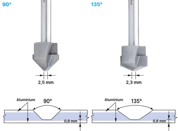 16,0 x 59 mm - d2=8 mm ✓ HM V-Nutenfräser, Abkantfräser, V-Cut Fasenfräser, 135° Fasenfräser mit Spezialgeometrie für Alu-Verbundstoffe 