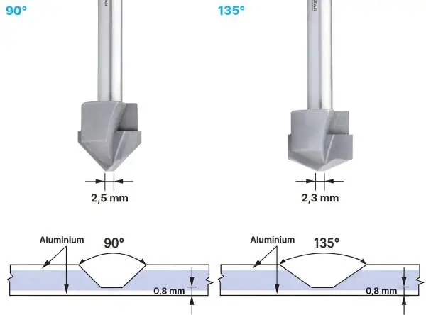 16,0 x 59 mm - d2=8 mm ✓ HM V-Nutenfräser, Abkantfräser, V-Cut Fasenfräser, 135° Fasenfräser mit Spezialgeometrie für Alu-Verbundstoffe 